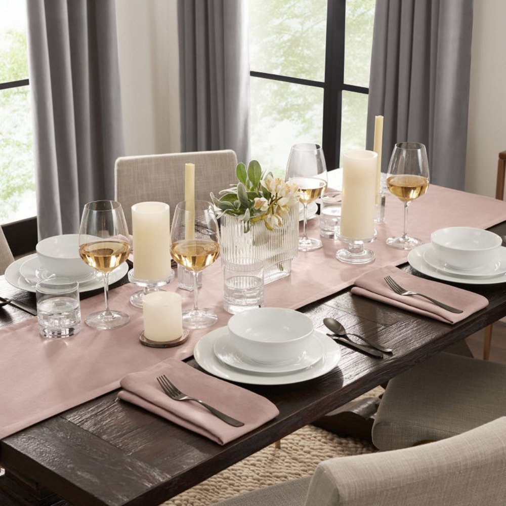 Fieldcrest Luxury Washed Linen Table Runner & Napkin Set Dusty Rose